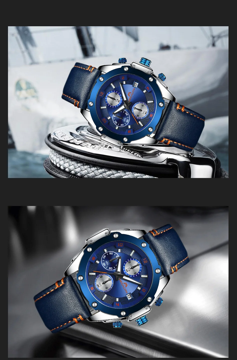 MEGALITH хронограф часы мужские военные спортивные водонепроницаемые черные кожаные Аналоговые кварцевые наручные часы для мужчин часы Reloj Hombre