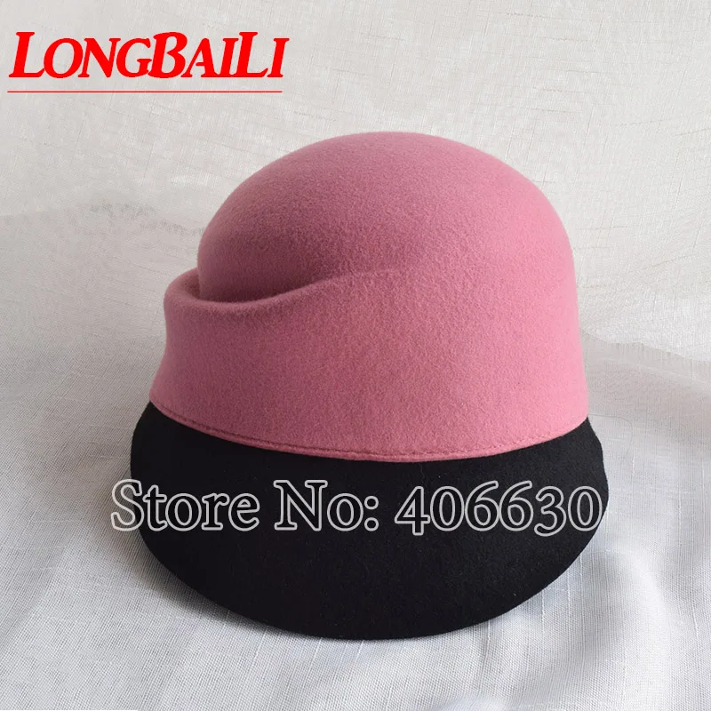 

Winter Fashion Patchwork Pink and Black Wool Felt Knight Caps For Women Beret Hats Free Shipping PWSX034