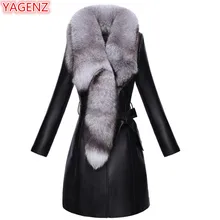 YAGENZ женская кожаная куртка большого размера, Высококачественная куртка из искусственной кожи, зимнее меховое пальто, пальто с воротником из лисьего меха, гарантия качества 602