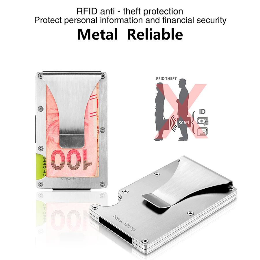 NewBring тонкий металлический кредитный рандомный с RFID защитой мини бумажник для