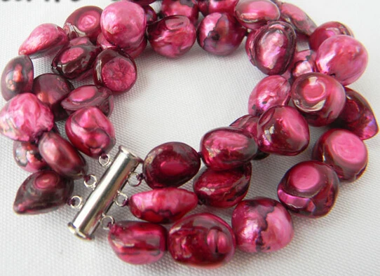 

free shipping 01455 3Strands Purple Baroque Freshwater Pearl Bracelet