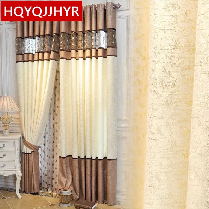 Stitching luxury European style flat curtain for Living Room High end