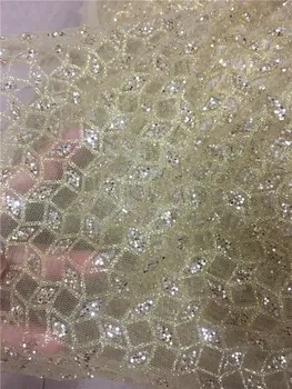 

Pretty design glued glitter sequins lace fabric Hot selling African French net tulle Lace Fabric YG-120