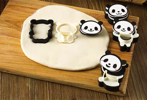 Hand Cartoon Panda Cookies Cutter Stamp Rvs Biscuit Mould Set Baking Tools Cutter Tools Cake Decoration 4pcs/set Bakeware Mold