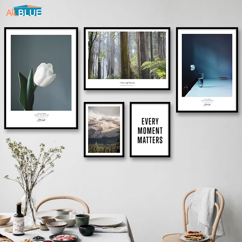 

Scandinavian Art Prints Flower Forest Landscape Canvas Poster Nordic Style Wall Art Canvas Painting Mountain Decoration Pictures