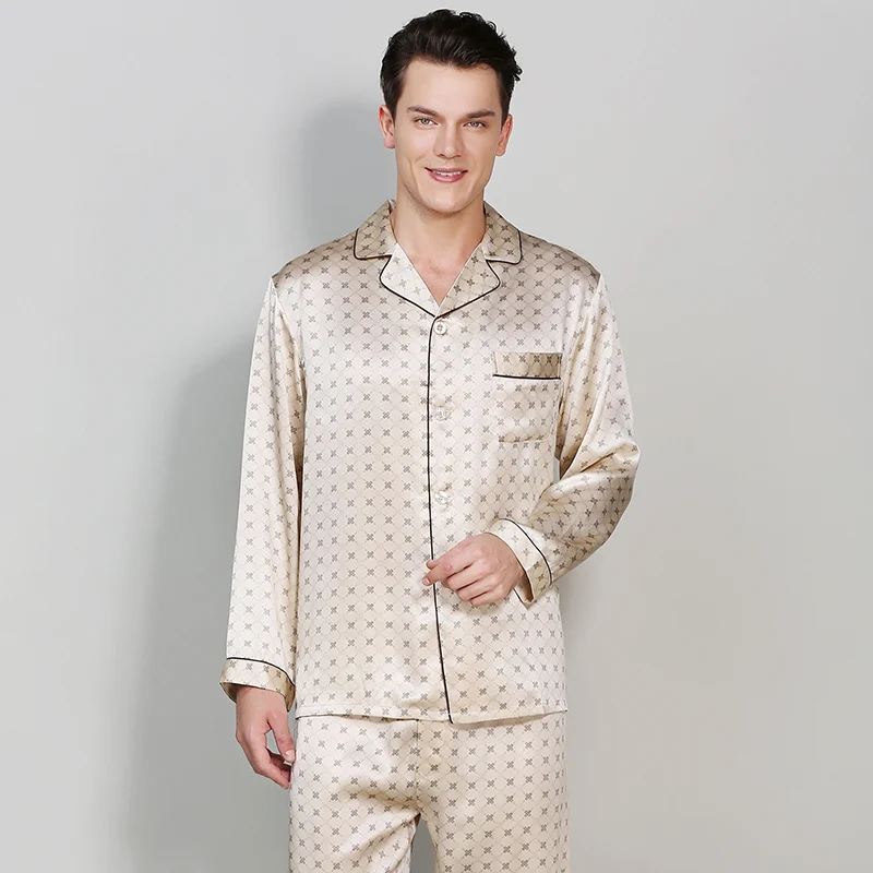 Мужская шелковая ночная рубашка с длинным рукавом|pajama sets|mens silk satin pajamasmens pajamas |