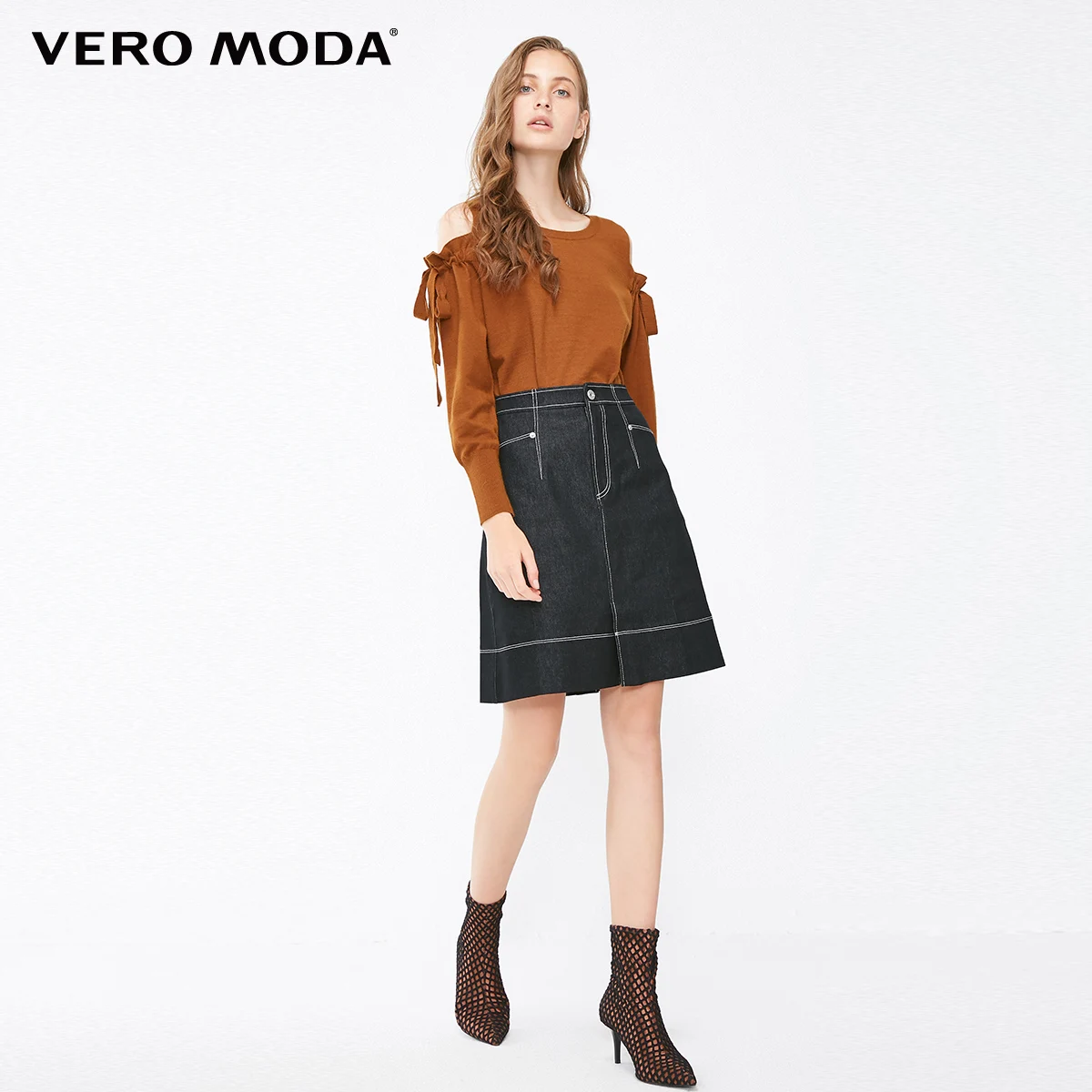 Vero Moda Новая женская OL Стиль Высокая талия видимые стежки мини джинсовая юбка | 318337508