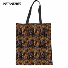 INSTANTARTS собака головоломки печать хлопок большая сумка Многоразовые Складная сумка модная парусиновая Бакалея сумка для девочек женские