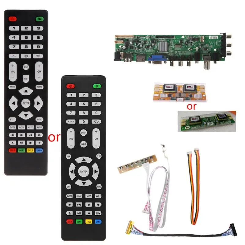 V56 V59 Универсальный ЖК-драйвер платы DVB-T2 ТВ плата+ 7 кнопочный переключатель+ ИК+ 4 лампы Инвертор+ LVDS кабель комплект 3663
