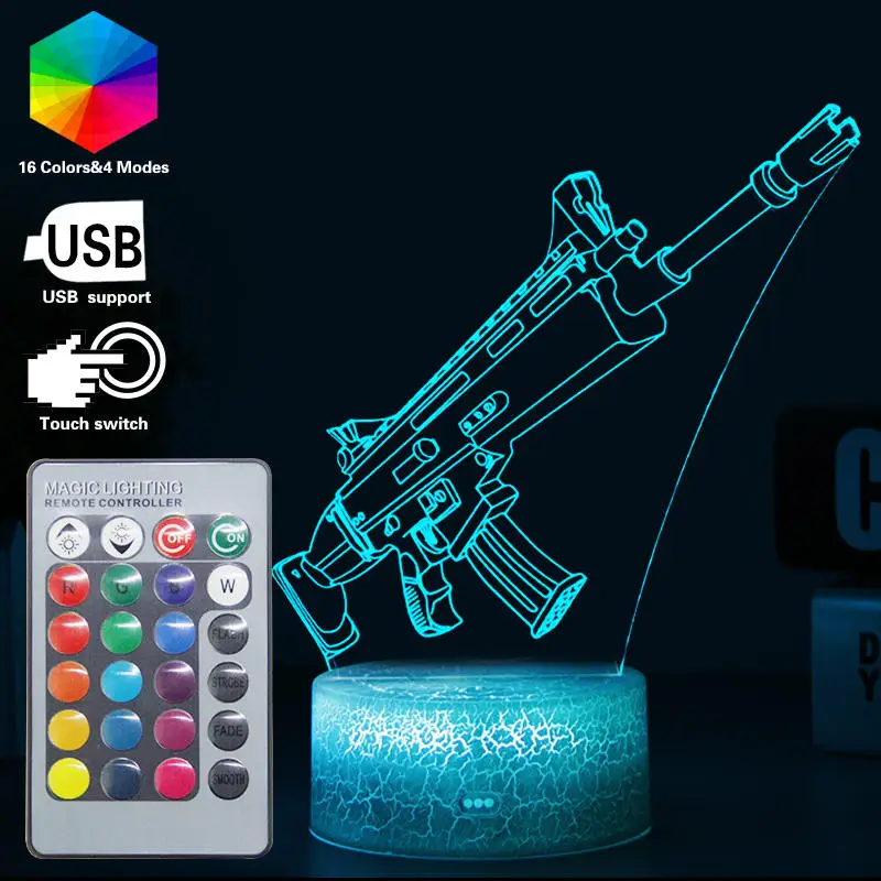 

16 Color Remote Fortnit Gun Game Scar llama 3D Night Light Alpaca Toy Luce Lamp Luminaria Abajur LED Touch Table Lampen Kid Gift