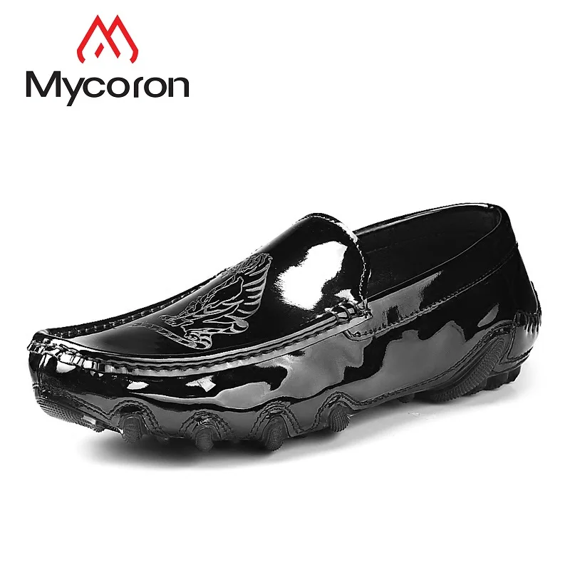

Mycoron Luxury Fashion Brand Mens Print Patent Leather Loafer Shoes Comfortable Pedal Lazy Shoes Soft Bottom Shoes Schuhe Herren