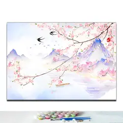 DIY Рисование по номерам традиционные китайский пейзаж Цветы животные картинка-раскраска живопись по номерам 40x50 оформлена