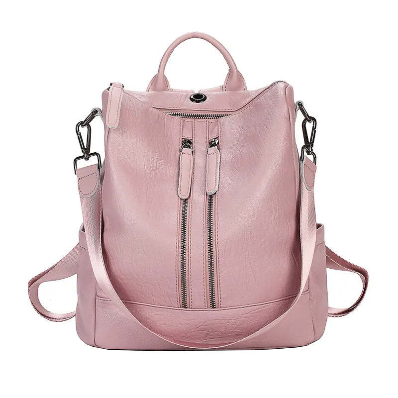 Double Zipper Pink Женский рюкзак mochila feminina, повседневный многофункциональный женский кожаный рюкзак, женская сумка через плечо, сумка для путешествий - Цвет: Double Zipper Pink