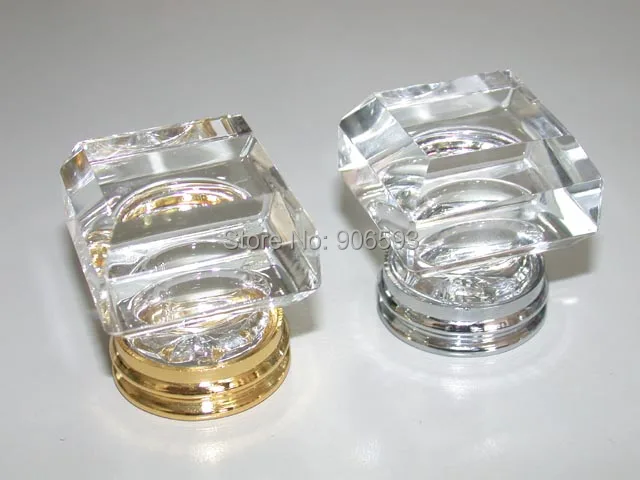 

20PCS/LOT FREE SHIPPING 33MM CLEAR SQUARE CRYSTAL KNOBS ON A CHROME BRASS BASE
