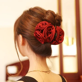 

2Pcs Korean Headwear Ribbon Rose Flower Bow Jaw Clip Barrette Hair Claws Clamp For Women Hair Accessories Hair Styling Tools