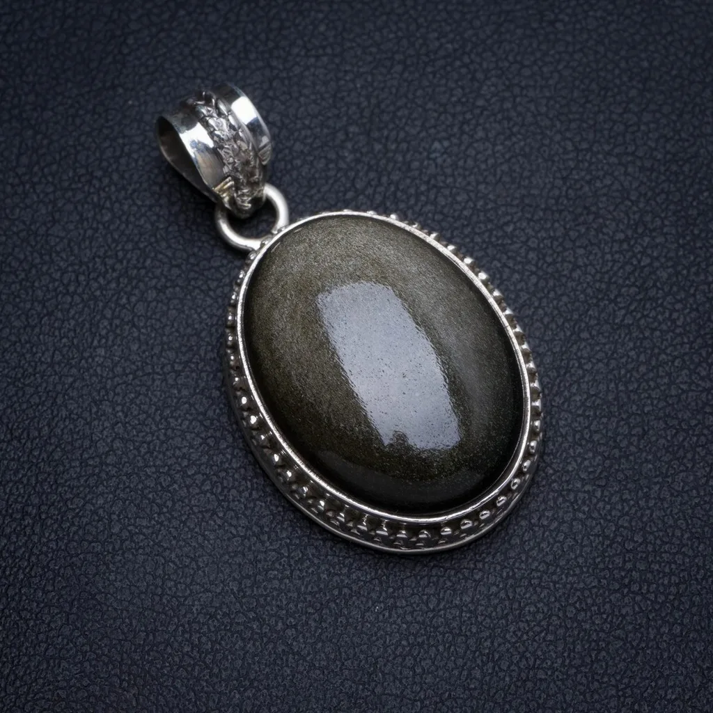 

Natural Black Cat Eye Handmade Unique 925 Sterling Silver Pendant 1.5" X0034