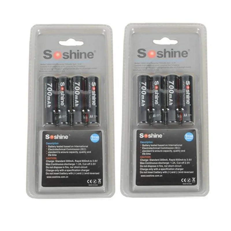 8 шт Soshine 3,2 V LiFePO4 батарея AA 14500 батарея pilas recargables защищена чехол для батареи и разъемами