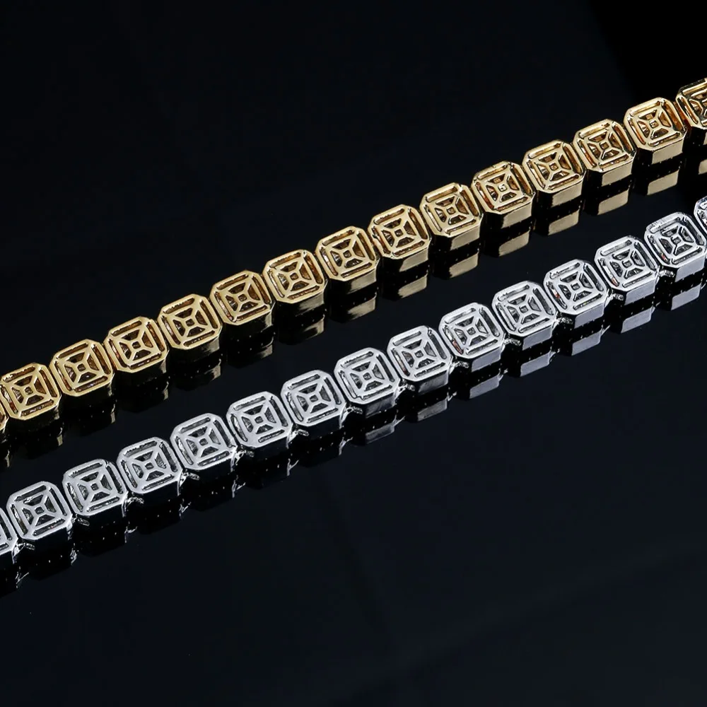 Ожерелье GUCY в стиле хип-хоп, Позолоченное серебряное, 10 мм, микро проложенное, много фианитов, 1 ряд, квадратная теннисная цепочка, ожерелье, подарок