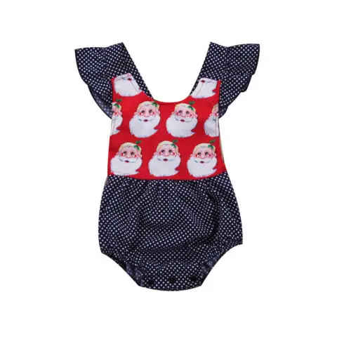 

Christmas Baby Clothing Baby Kids Girls Infant ruffles Romper Back corss Polka Dot Jumpsuit Cotton Clothes Outfits