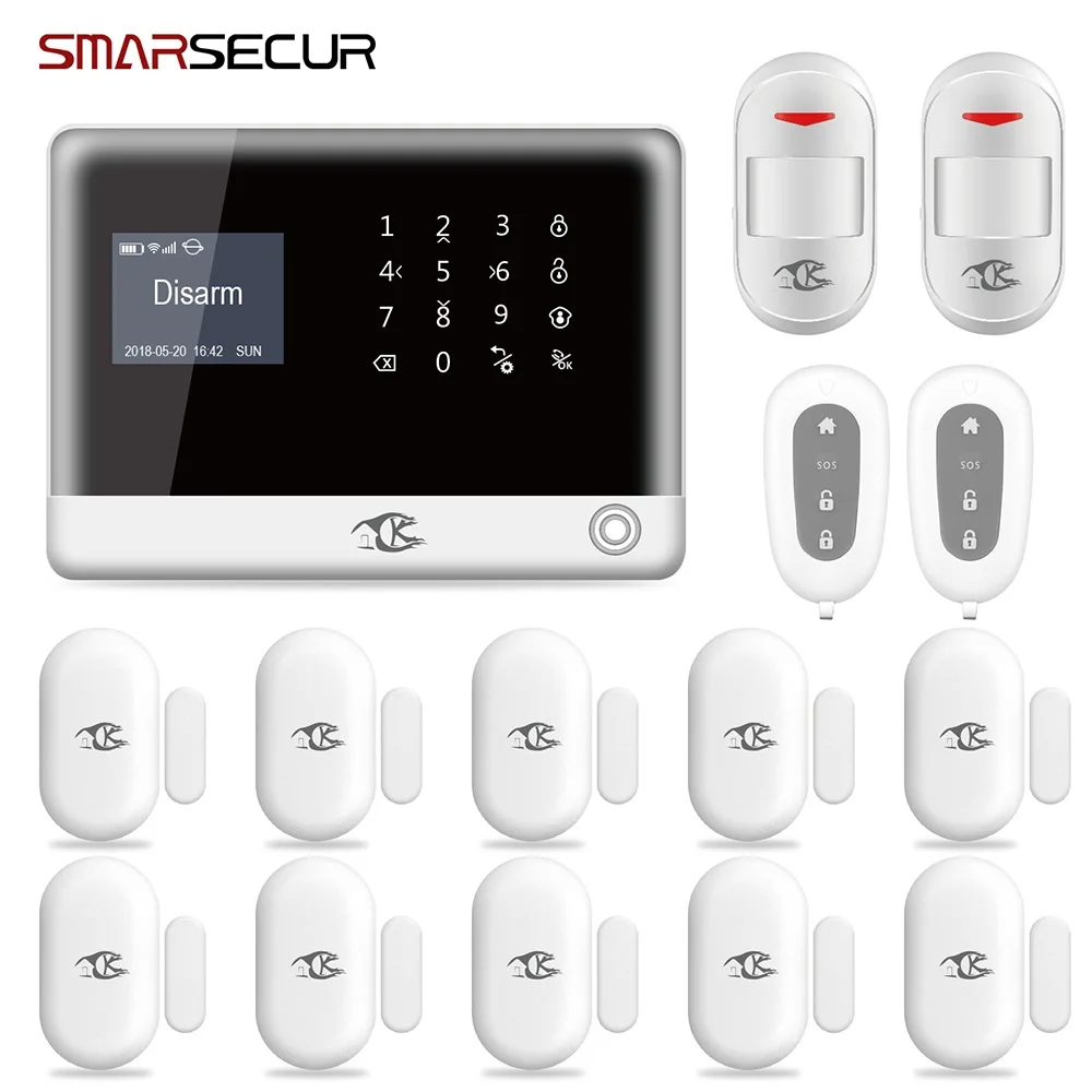 SMARSECUR  Russian Spanish English H6 WIFI GSM Alarm System Security Home GSM Alarm System APP Control Alarm DIY Kit-45 panic button alarm Alarms & Sensors