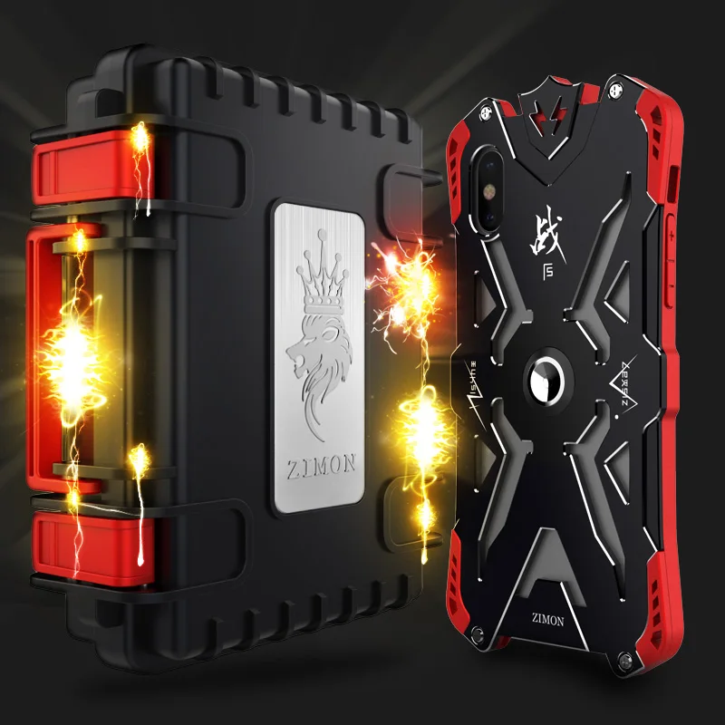 

Zimon Metal Shockproof Armor Case for Iphone X XS CNC Anodized Aluminum Outdoor Powerful Cover Case For Iphone 7 8 Plus 2 in 1
