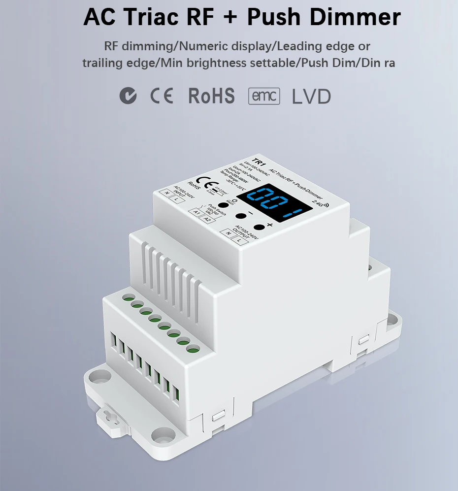 Диммер СВЕТОДИОДНЫЙ 220 в 230 В 110 В AC Triac беспроводной Wifi РЧ с регулируемой яркостью кнопочный переключатель с 2,4G дистанционным диммером переключатель на din-рейке светодиодный лампочка