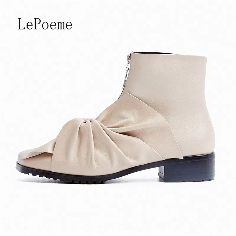 

Bowtie Genuine Leather Ankle Boots Black Apricot Autumn And Winter Fashion personality Woman Chelsea Boot Thick With 2016 Latest