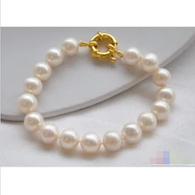 P4067 " 11 мм белый круглый пресноводным культивированным жемчугом браслет благородный стиль Природный тонкой jewe Быстрая