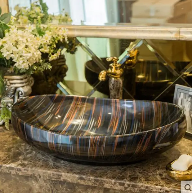 

Simple ceramic washbasin art table washbasin abstract stripe ingot