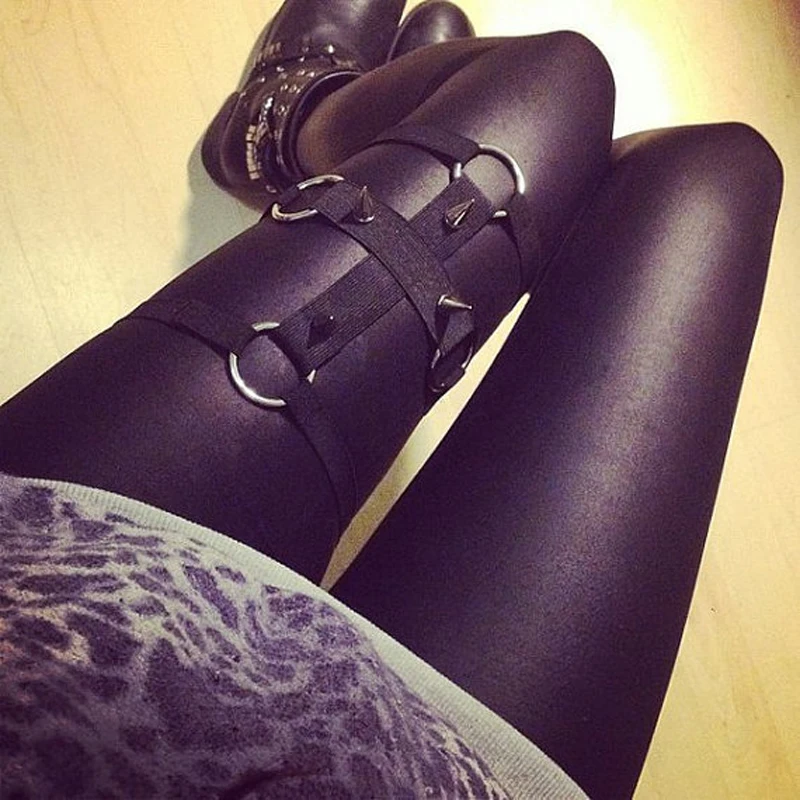 

Goth Punk Rivet Garter Belts Women Elastic O-Ring Suspender Leg Ring Thigh Harness Sexy Leg Garters Fashion Clothing Accessories