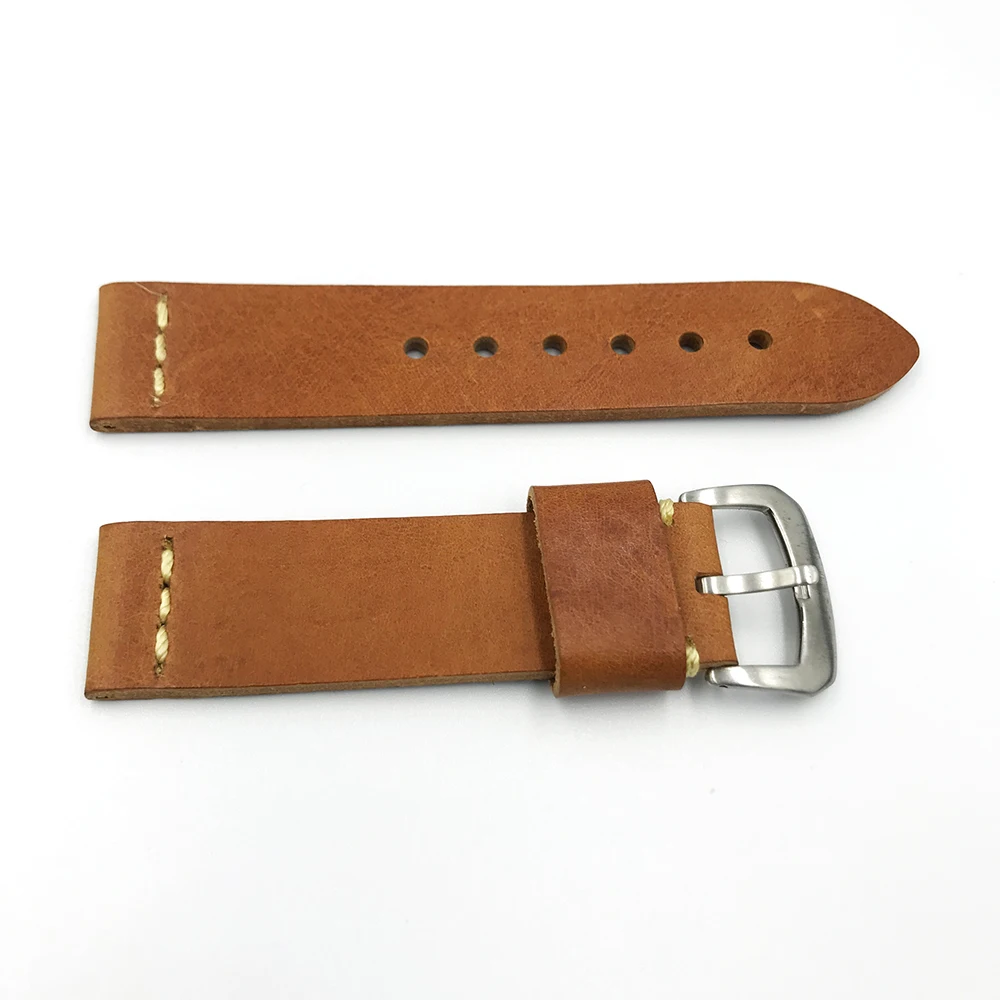 

Fashion Men Watch Band Brown Leather Strap 22-22MM Wristwatch Band With Stainless Steel Buckle