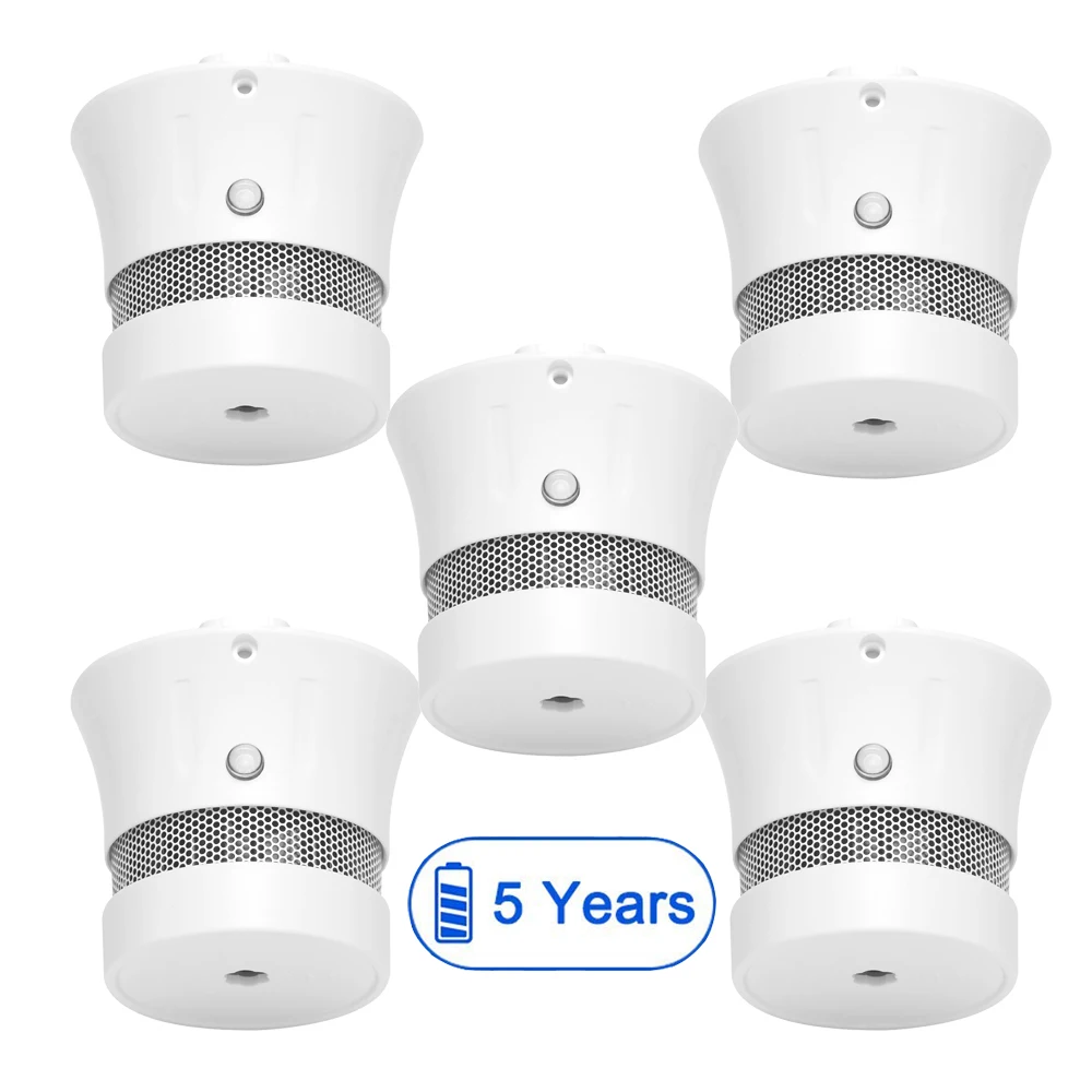 CPVan 5PCS Smoke Detector, EN14604, CE Certified Photoelectric Smoke Sensor Fire Alarm with 5-Year Battery Operated 85dB 