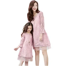 Family matching outfits mother & kids LACE DRESS long sleeve mother daughter dresses fashion mother and daughter clothes