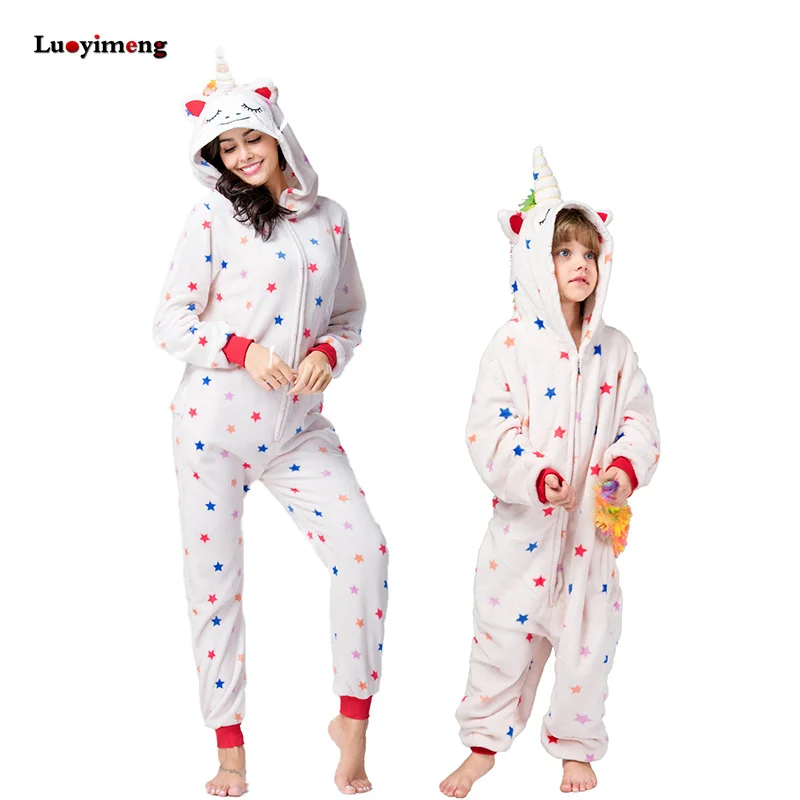 Детские пижамы с животными кигуруми, комбинезон, пижамы для взрослых, зимний костюм единорога с капюшоном, женский комбинезон, детское одеяло "Панда"