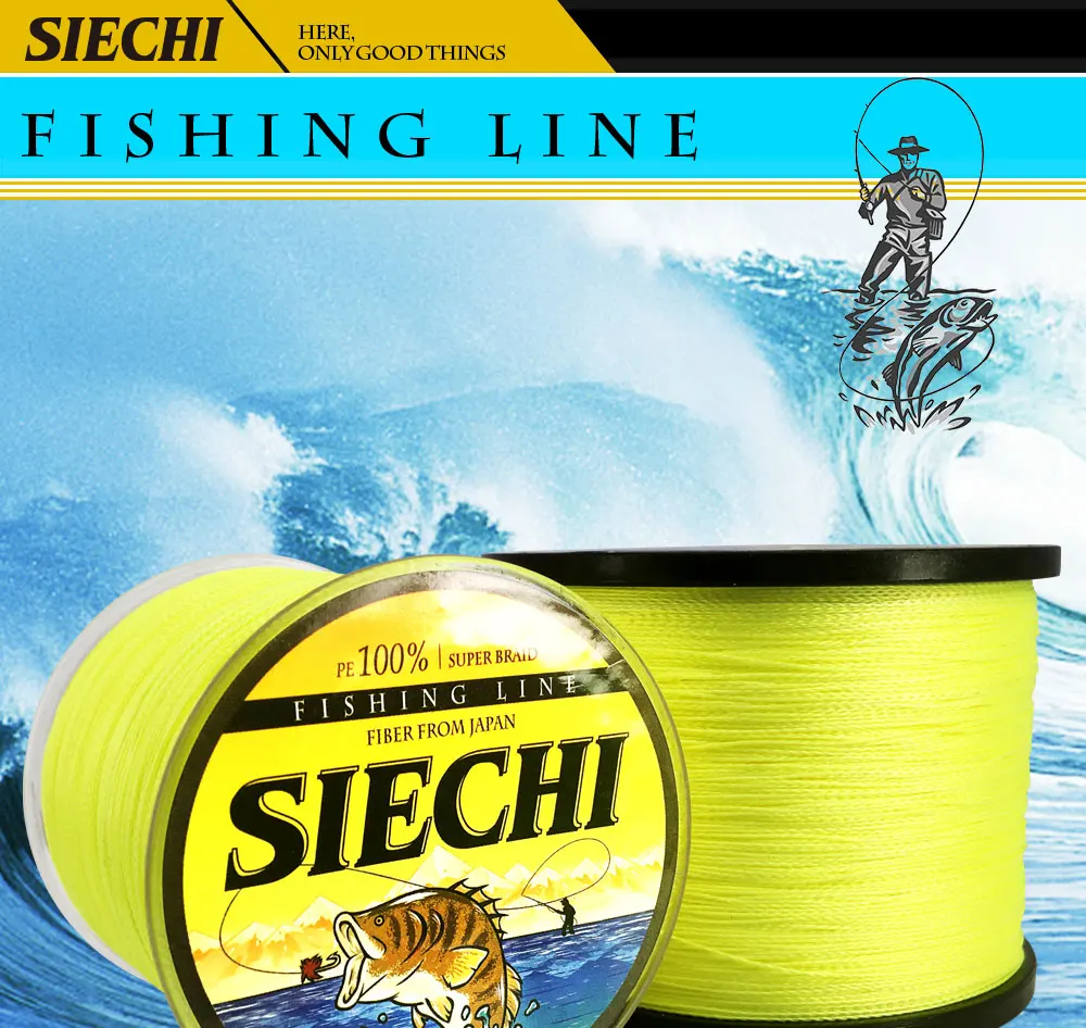 Linha de Pesca m de Pesca de Mar Siechi 4 Vertentes 300 m Amarelo pe Trança 500 m 1000 Tecer Super Forte Tópicos 2 Esporte e Lazer