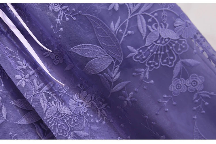 Trytree, летний женский комплект из двух предметов, фиолетовый, Повседневный, с расклешенными рукавами, с круглым вырезом, Длинный топ+ платье на шнурке, Кружевной Костюм, комплект из 2 предметов