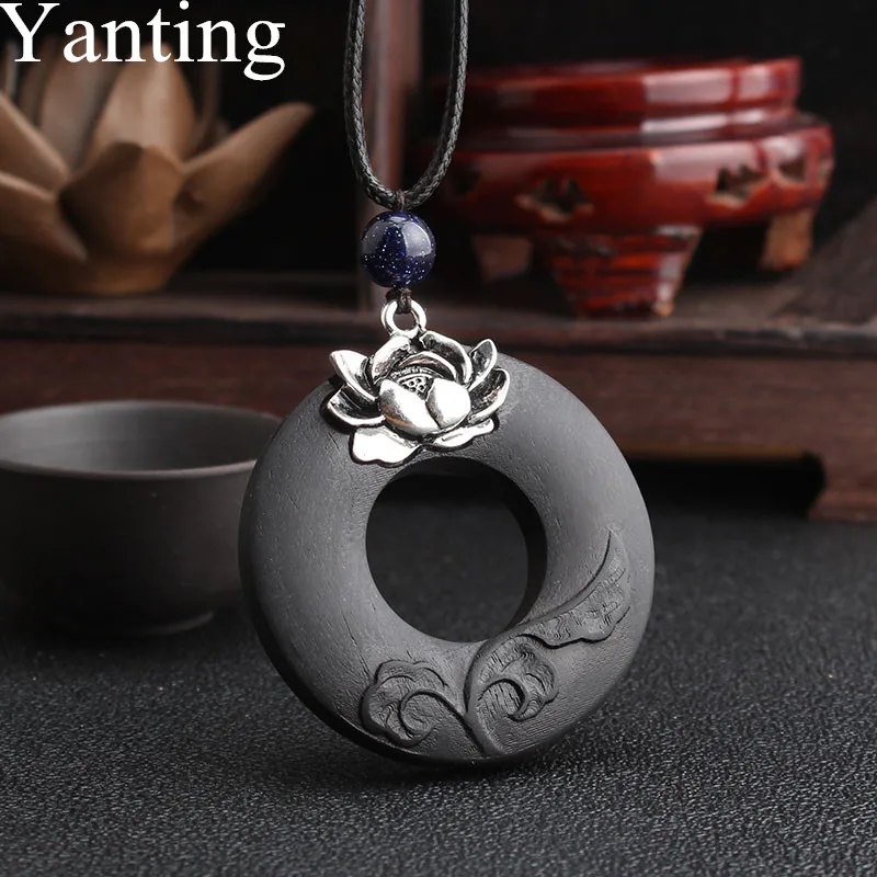 

Yanting Vintage Yoga Necklace Lotus Black Ebony Wood Pendant Necklaces For Women Long Necklace Women Jewelry Gift collares 0150