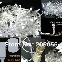 10 м 100LED Лампа Рождественская фея Гирлянда Свет Водонепроницаемый 8 меняющийся режим обратно соединяется к серии подключения ЕС 220 В Xmas Открытый-белый