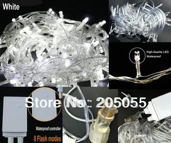 

10M 100LED Bulb Christmas Fairy String Light Waterproof 8 changing mode back splice to series connect EU 220V Xmas outdoor-white