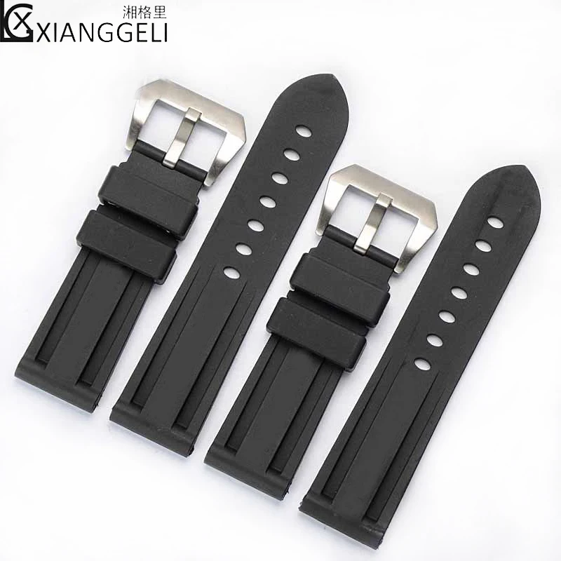 

Watch accessories rubber strap 22mm24mm26mm pin buckle for Panerai men's waterproof casual fashion black silicone watch band