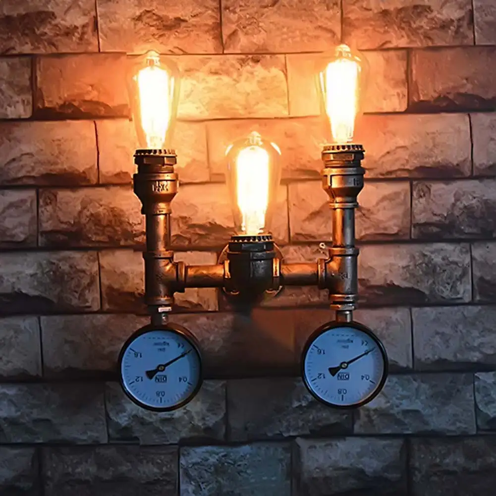 Vintage Industrial Water Pipe Wall Light Retro E27 Edison Wrought Iron