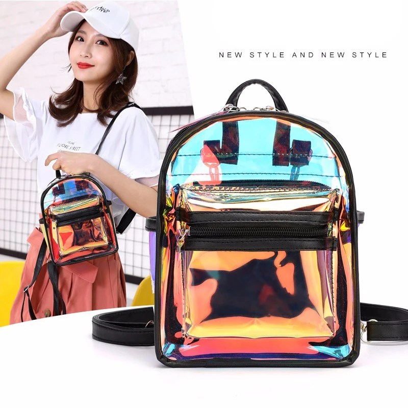 

Women 2019 New Style Laser Hologram Mini PVC Backpacks Female Leather Holographic Summer Girls Travel Bag Mochila Feminina