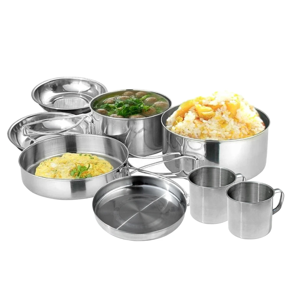 6 шт., набор кастрюль для кемпинга, суп, кофейные чашки для воды, кастрюли из нержавеющей стали, набор тарелок для 1-2 человек, уличная посуда