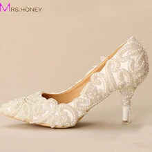 Weiße Perle Perlen Brautschuhe 2016 Neue Designer Wunderschöne Hochzeit Schuhe Spitz Weißen Heels Für Verlobte Prom Schuhe