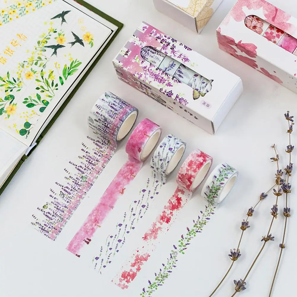 

Hot 5Rolls Sakura Peach Lavender School Office Tool Adhesive Washi Tapes Scrapbook Stickers Decoration