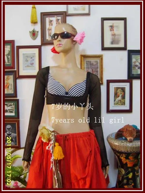 

Transparent thin belly danc chest 9point sleeves top CU01-08