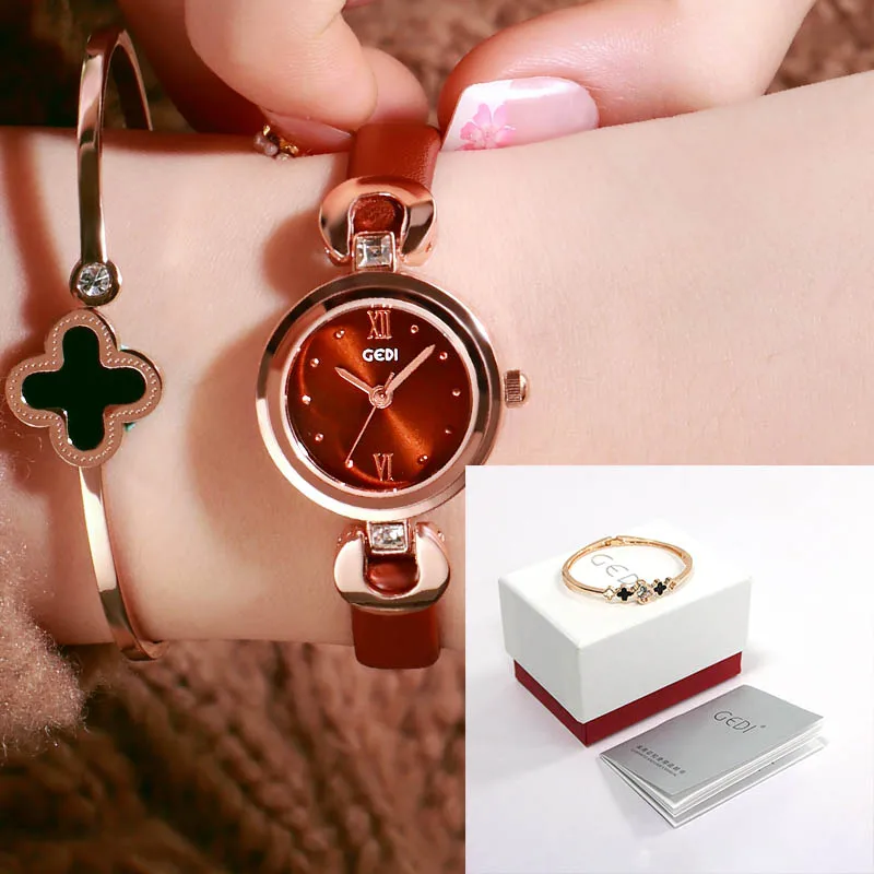 GEDI наручные женские часы роскошные женские часы Мода Montre Femme кварцевые женские часы Relogio Feminino 8 мм ультра-тонкий - Цвет: Brown box