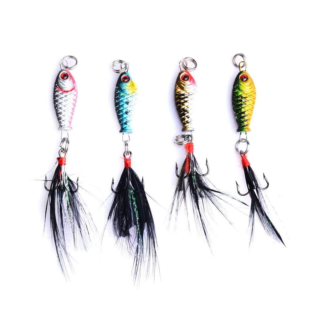 

YUZI Metal Lead Lures Fishing 5G 8# Feather Treble Caebon Hook Wobbler Pesca Hard Baits A Swimbait 4pcs