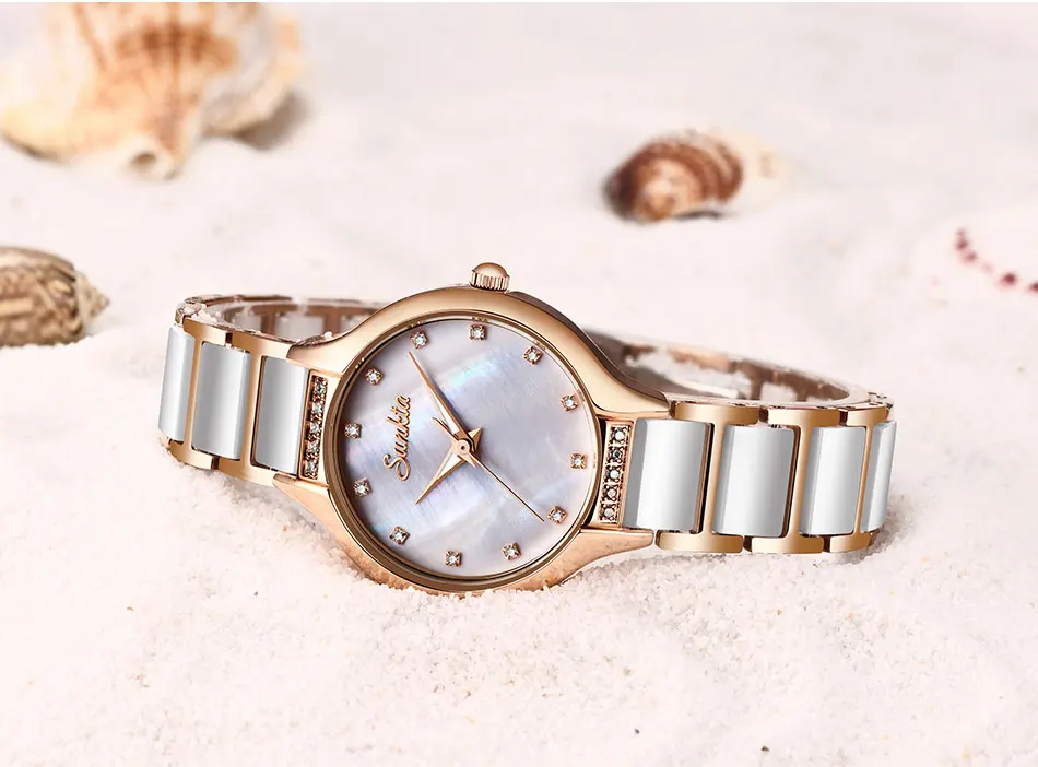 SUNKTA New Rose Gold Ladies Ceramic Mulheres