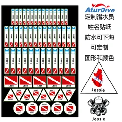 Diver name sticker equipment sticker can be customized pattern color waterproof sticker, luggage brand name.
